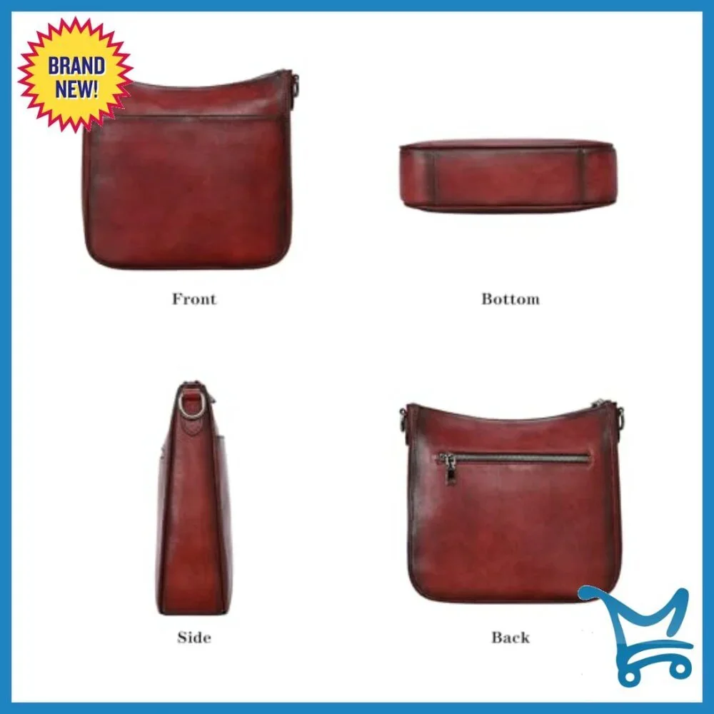 Genuine Leather Crossbody Bag with Guitar Strap, Multi-Pocket Hobo Purse